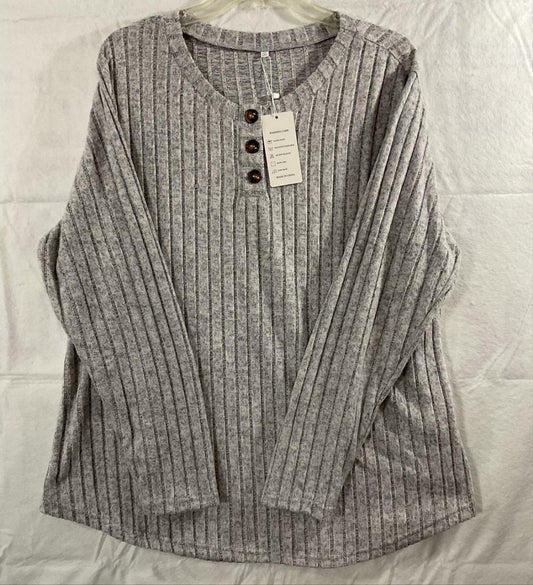 DOLNINE Shirt Womens 2XL Gray Ribbed Knit Henley Long Sleeve Tunic Top Stretch