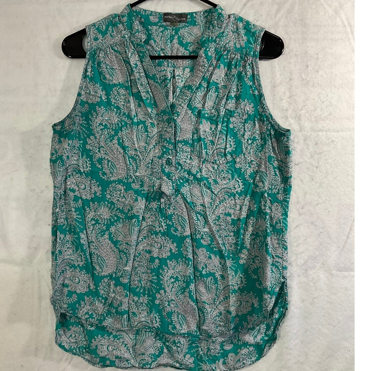 Market & Spruce Blouse Women Small Teal Paisley Sleeveless Boho Top