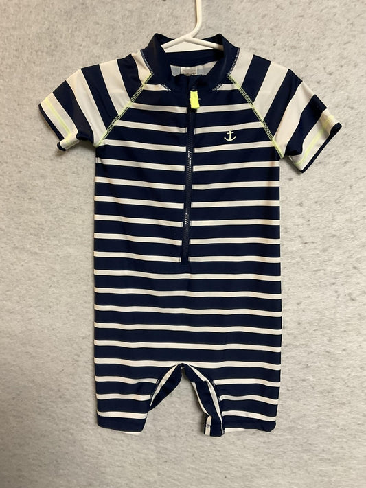 Carter's UV Sun Suit Boys 18-24M Blue Stripe Short Sleeve Rashguard Swimsuit